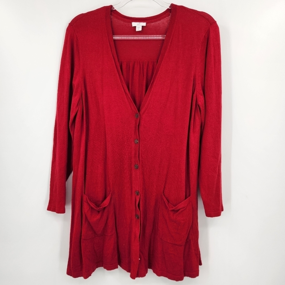 J. Jill Button Front V Neck Tunic Top Womens Size Large Tall Red Knit Cardigan